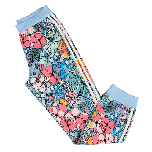 Adidas Floral Track Pant Joggers Blue Clear Sky Girls XL (16) Retro Athletic - Picture 11 of 11
